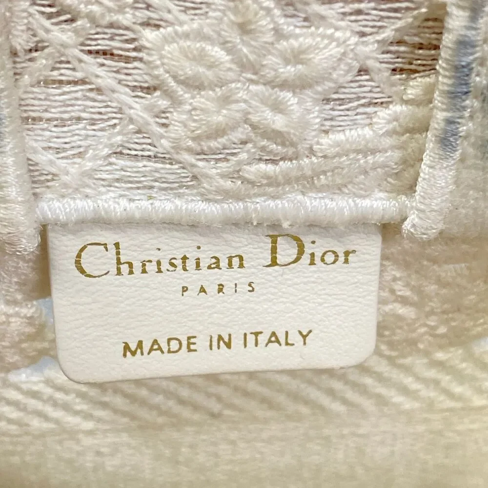 Christian Dior Book Tote Mini Phone Bag Tote Bag White Black Cotton Leather